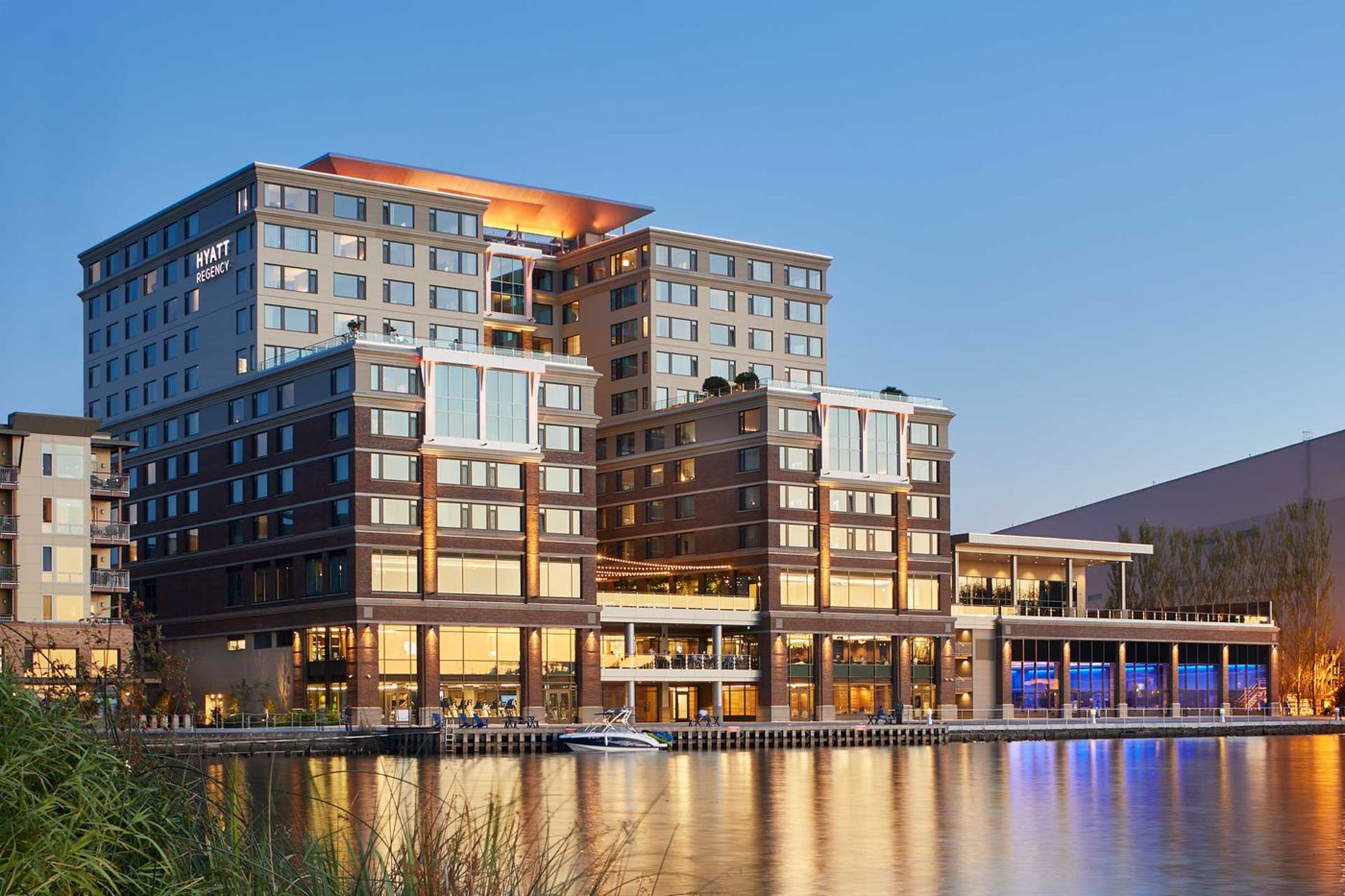 Hyatt Regency Lake Washington evening shot on the water